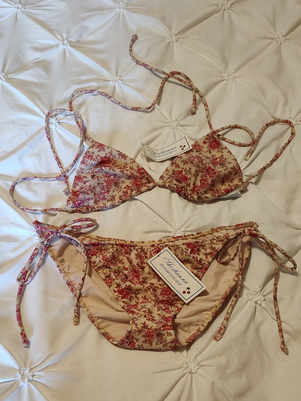 Shoshanna Cream Swim Set with Pink Floral Print